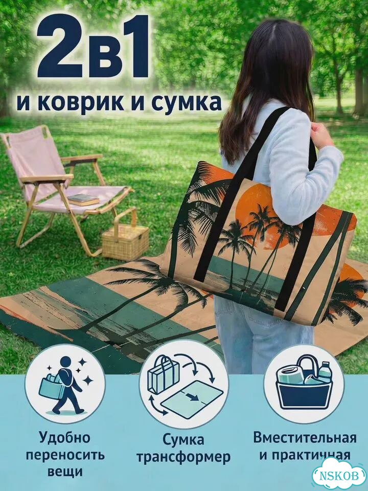 Коврик-сумка 2в1 для пляжа и пикника с вашим принтом (под заказ) фото 2