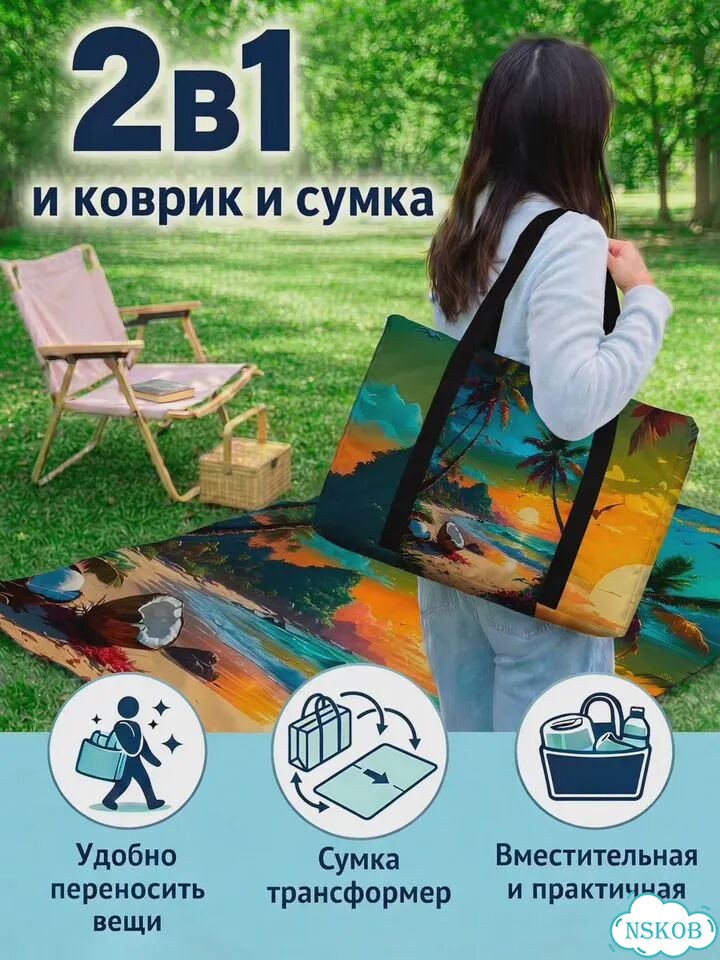 Коврик-сумка 2в1 для пляжа и пикника с вашим принтом (под заказ) фото 5