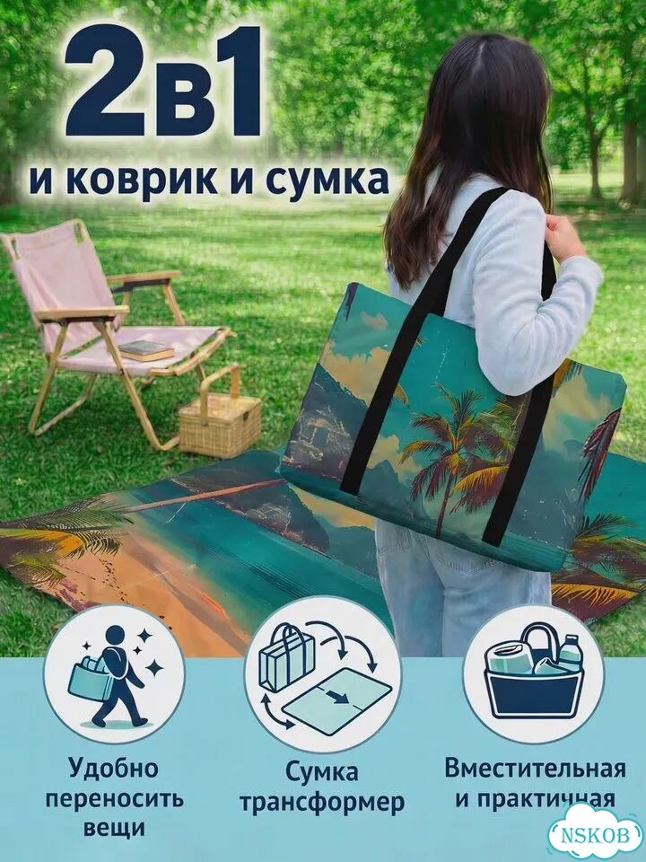 Коврик-сумка 2в1 для пляжа и пикника с вашим принтом (под заказ) фото 6