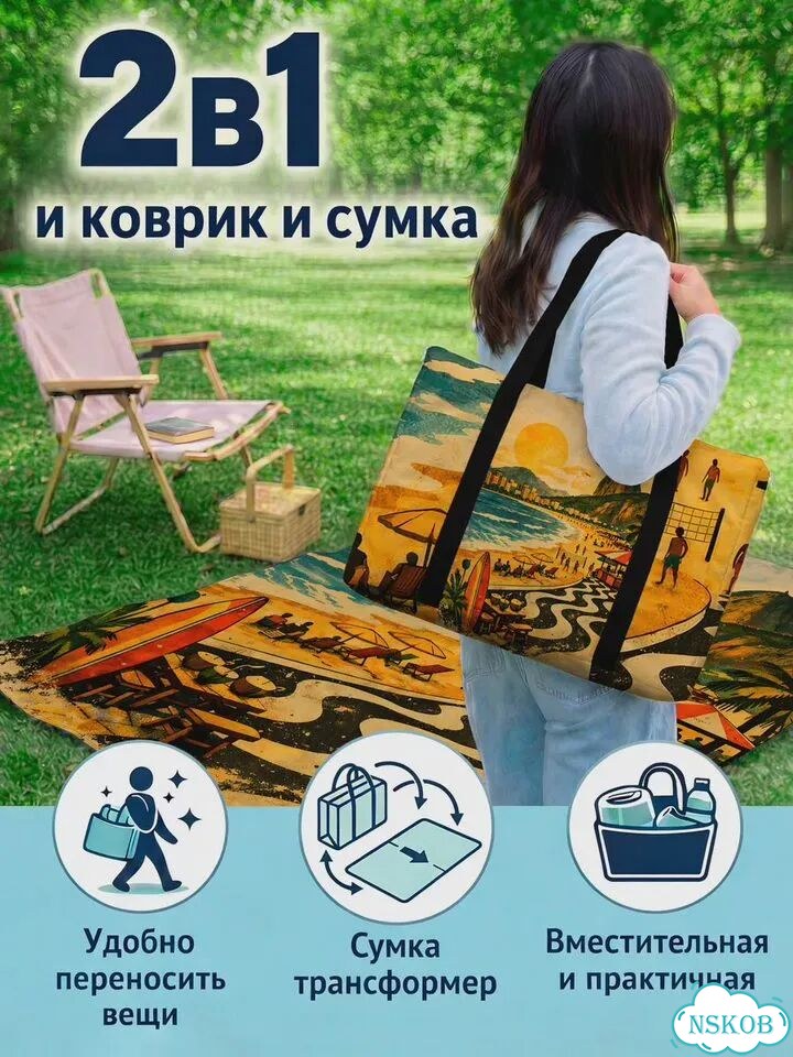 Коврик-сумка 2в1 для пляжа и пикника с вашим принтом (под заказ) фото 8