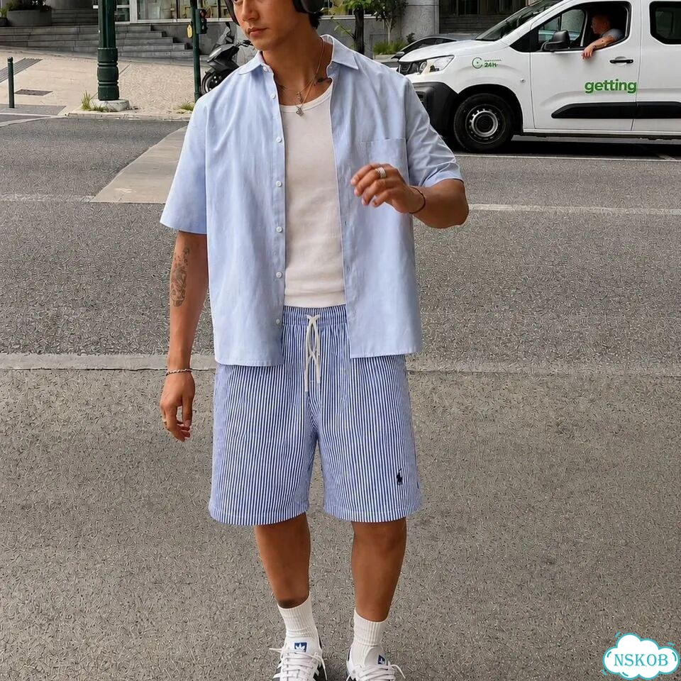Мужские шорты в полоску, летний street style фото 1