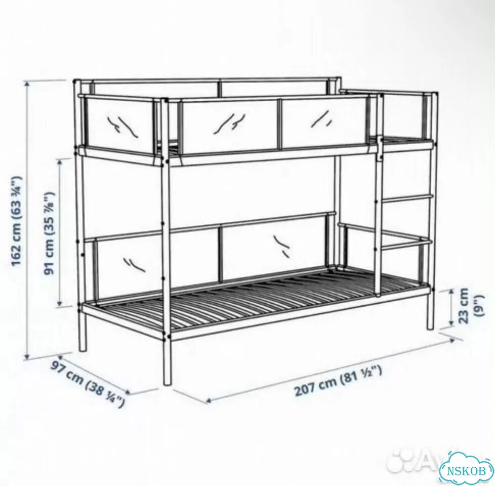 Двухъярусная кровать IKEA vitval + матрасы IKEA фото 2