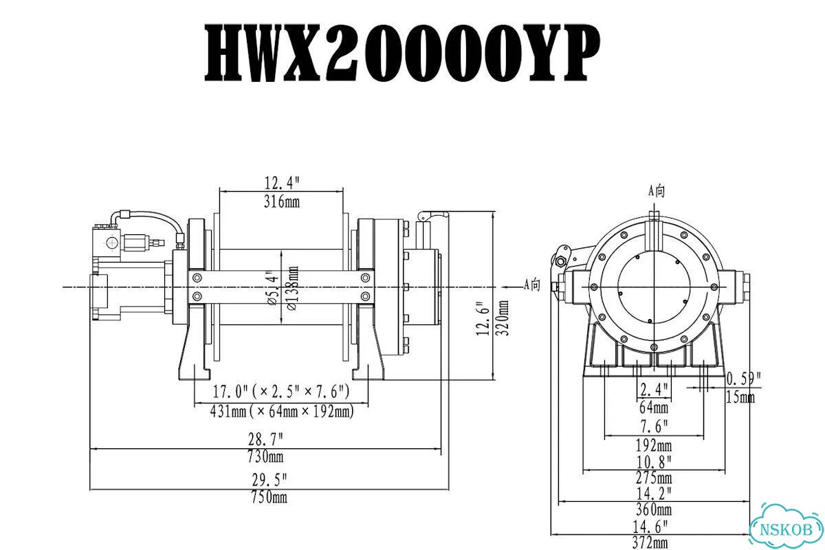 Лебёдка гидравлическая Runva 20000 lbs 9072 кг HWX20000YP фото 2