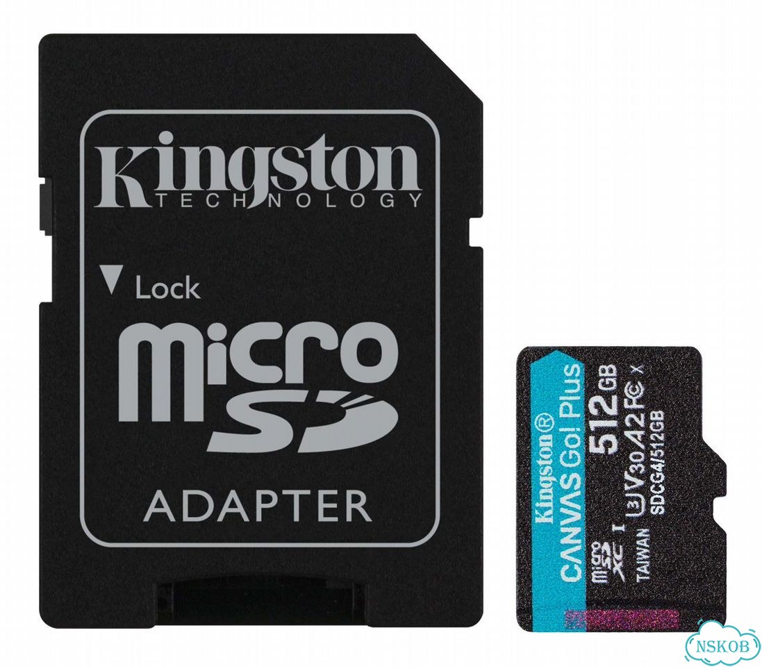 Карта памяти Kingston microsdxc 512GB Canvas Go Plus G4 UHS-I U3 V30 A2, с SD-адаптером фото 1