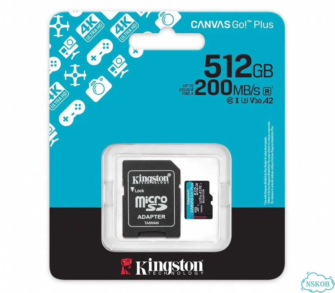 Карта памяти Kingston microsdxc 512GB Canvas Go Plus G4 UHS-I U3 V30 A2, с SD-адаптером фото 3