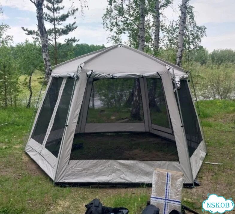 Большой шестигранный туристический шатер 430х430 фото 7