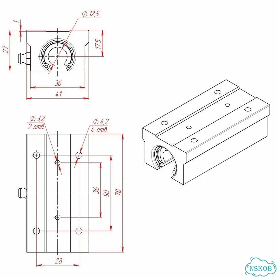 SBR12LUU Каретка удлиненная для SBR D12 мм фото 3