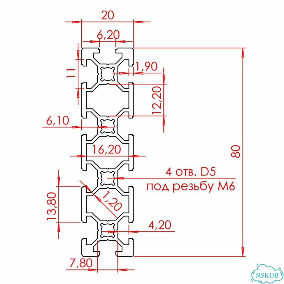 OB-2080-RAL6018 Профиль 20х80 мм. Паз 6 мм (Светло-зеленый) фото 2