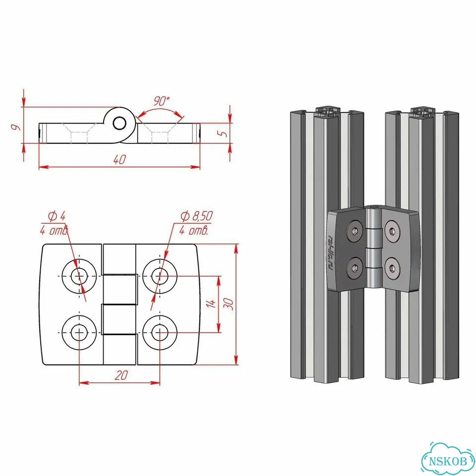 3012-gray Петля дверная пластиковая, для профилей 20х20 мм, серая фото 5