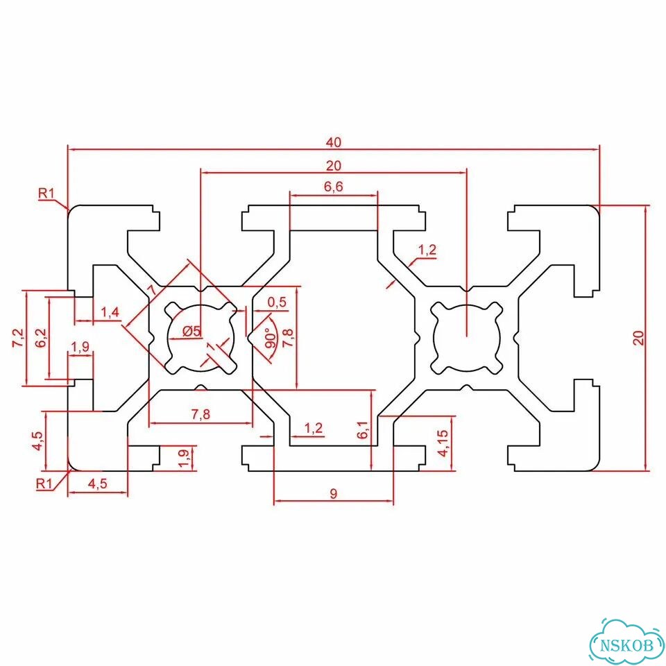 OB-2040-RAL6018 Профиль 20х40 мм. Паз 6 мм (Светло-зеленый) фото 2