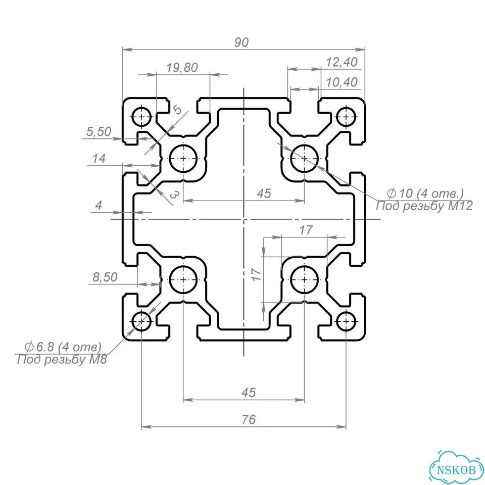 OB-9090H-RAL9003 Усиленный конструкционный профиль 90х90 мм. Паз 10 мм (Белый) фото 2