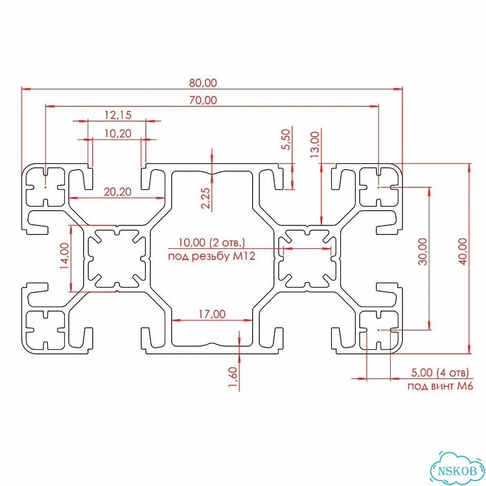 OB-4080S10-SL-RAL6018 Профиль облегченный 40х80 мм. Паз 10 мм (Светло-зеленый) фото 2