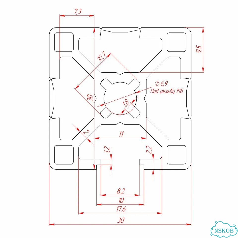 OB-3030-3С-RAL9003 Профиль конструкционный алюминиевый (Белый) закрытый с 3 сторон фото 2