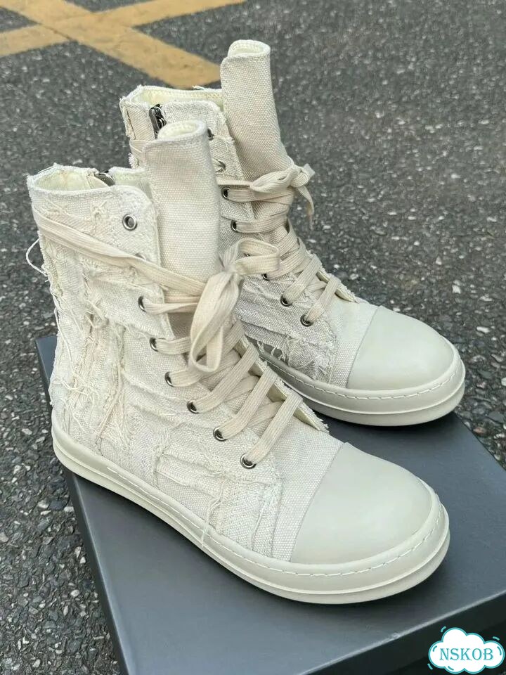 Rick owens ramones drkshdw disstressed high white фото 1