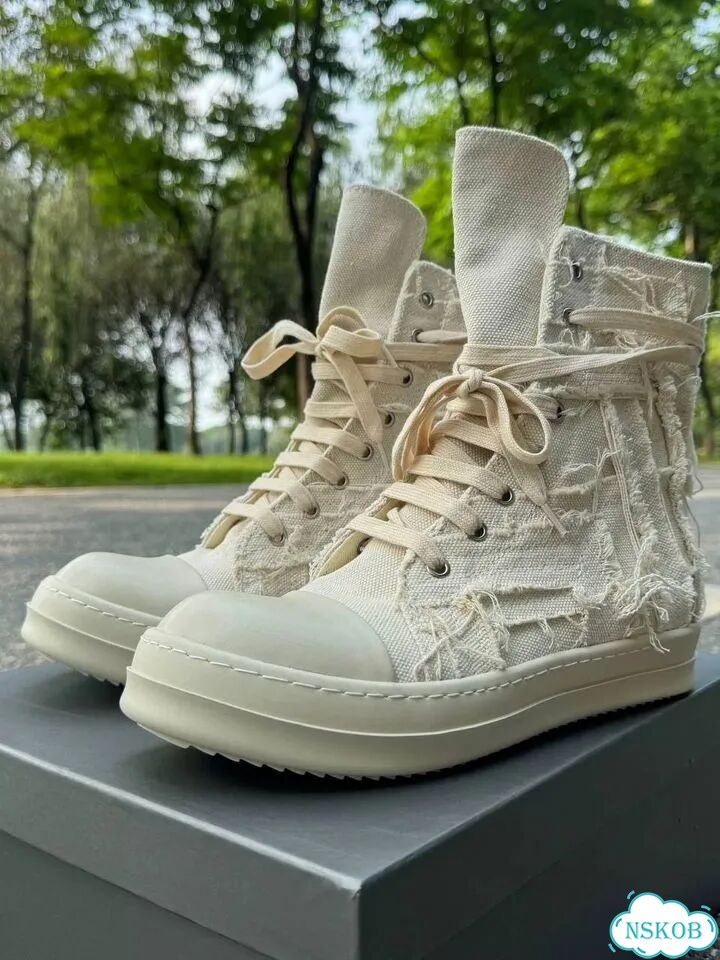 Rick owens ramones drkshdw disstressed high white фото 2