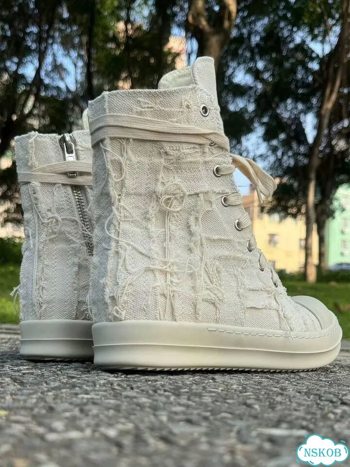 Rick owens ramones drkshdw disstressed high white фото 3