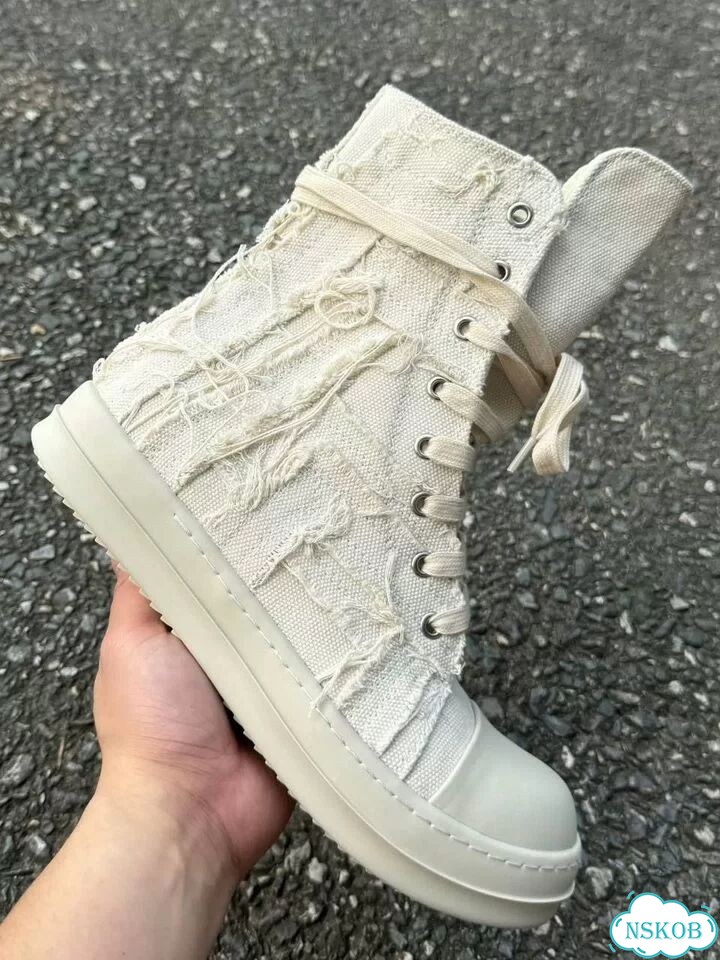 Rick owens ramones drkshdw disstressed high white фото 4