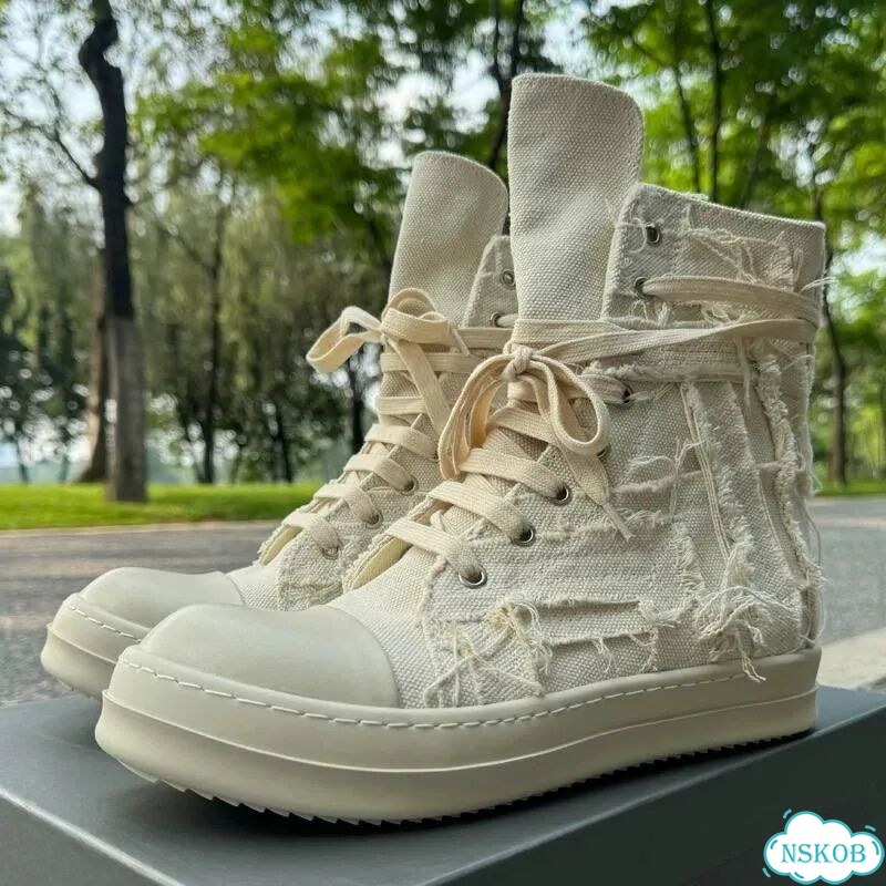 Rick owens ramones drkshdw disstressed high white фото 5