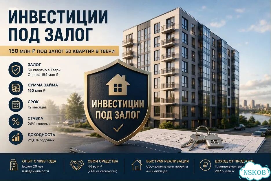 Инвестиции в флиппинг под залог 50 квартир в Твери фото 1