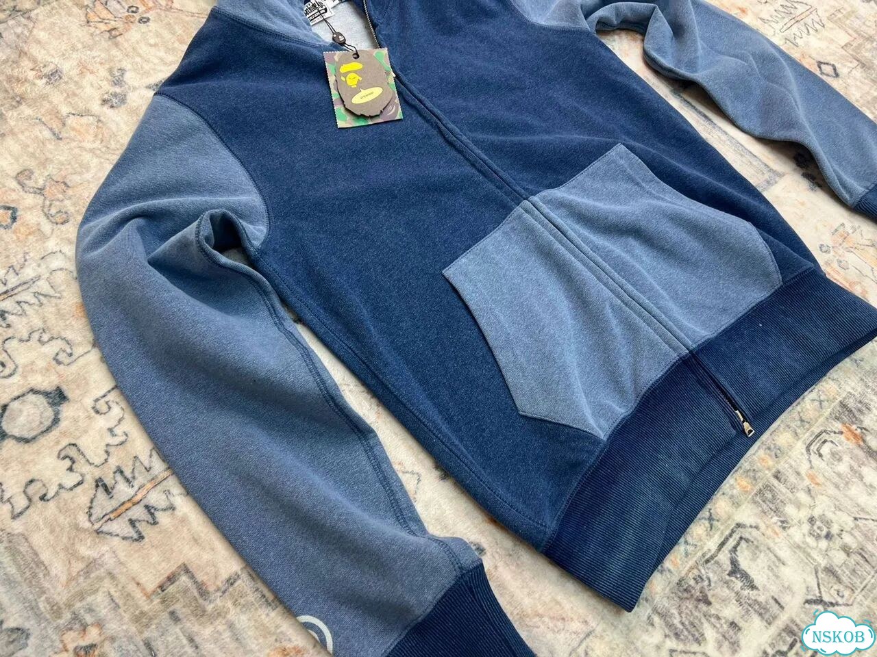 Зип худи Bape Indigo Tiger Shark синие фото 4