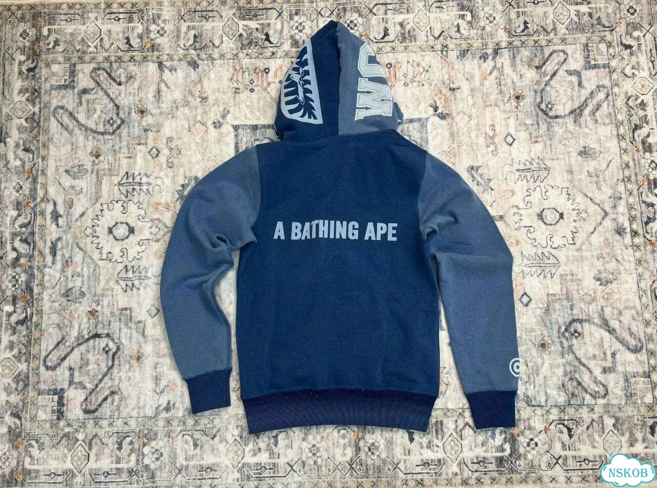 Зип худи Bape Indigo Tiger Shark синие фото 5