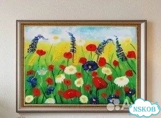 Картина маслом на холсте пейзаж Полевые цветы фото 1