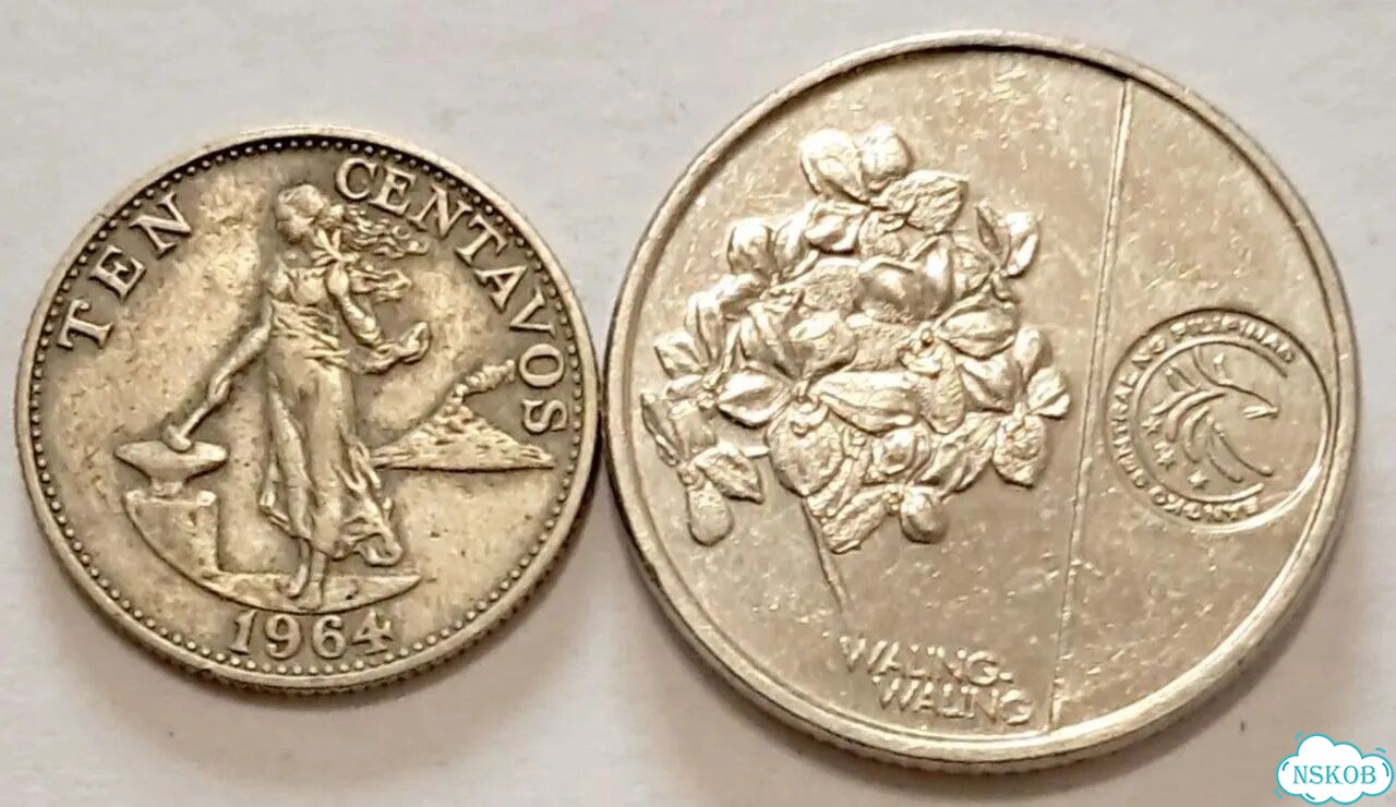 Редкие 10 сентаво 1964 года, 1 писо 2018. монеты фото 1