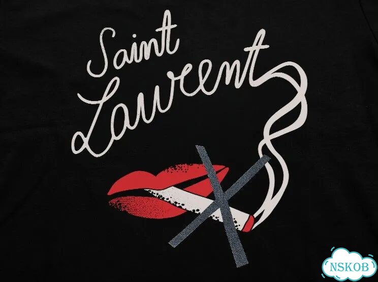 Футболка мужская черная Saint Laurent No Smoking Tee Print SLP Hedi streetwear vintage AC0158 фото 2