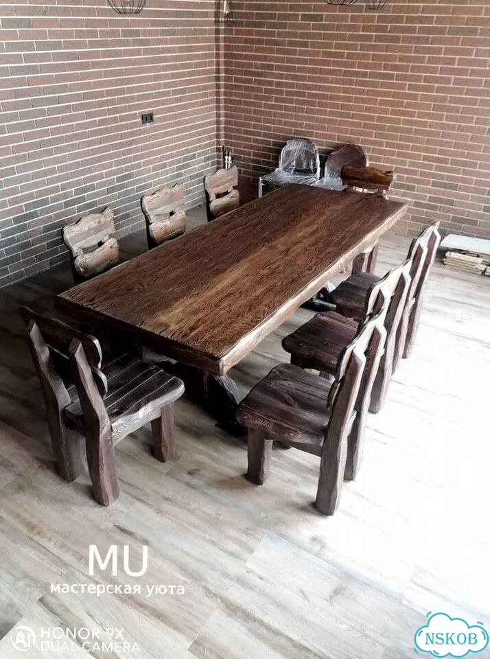Кухонный стол из дерева 250 х 100 см фото 3