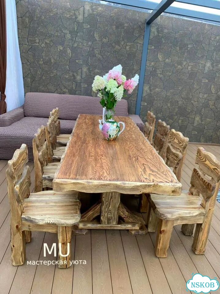 Кухонный стол из дерева 250 х 100 см фото 6