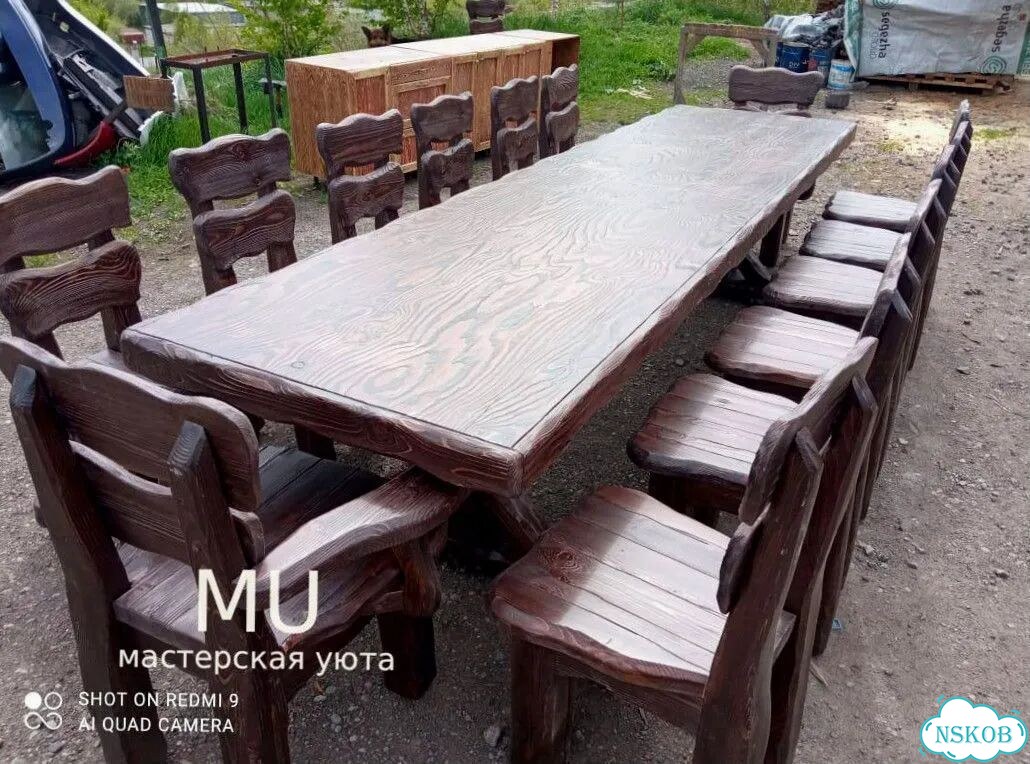 Кухонный стол из дерева 250 х 100 см фото 9