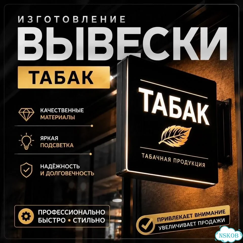 Вывеска Табак, Вэйп, вывеска с подсветкой фото 1