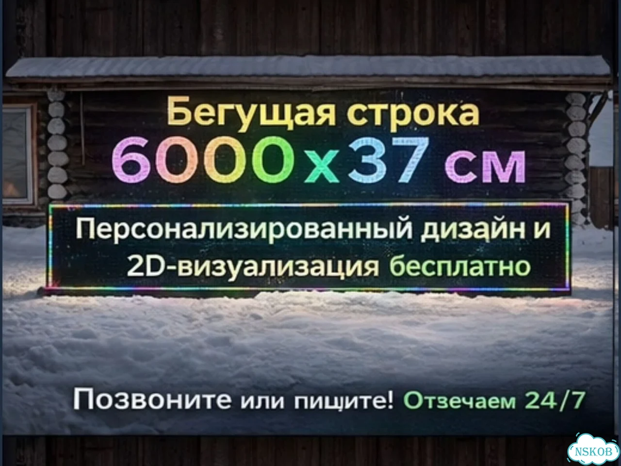 Бегущая строка 600х35 см полноцветного свечения фото 1