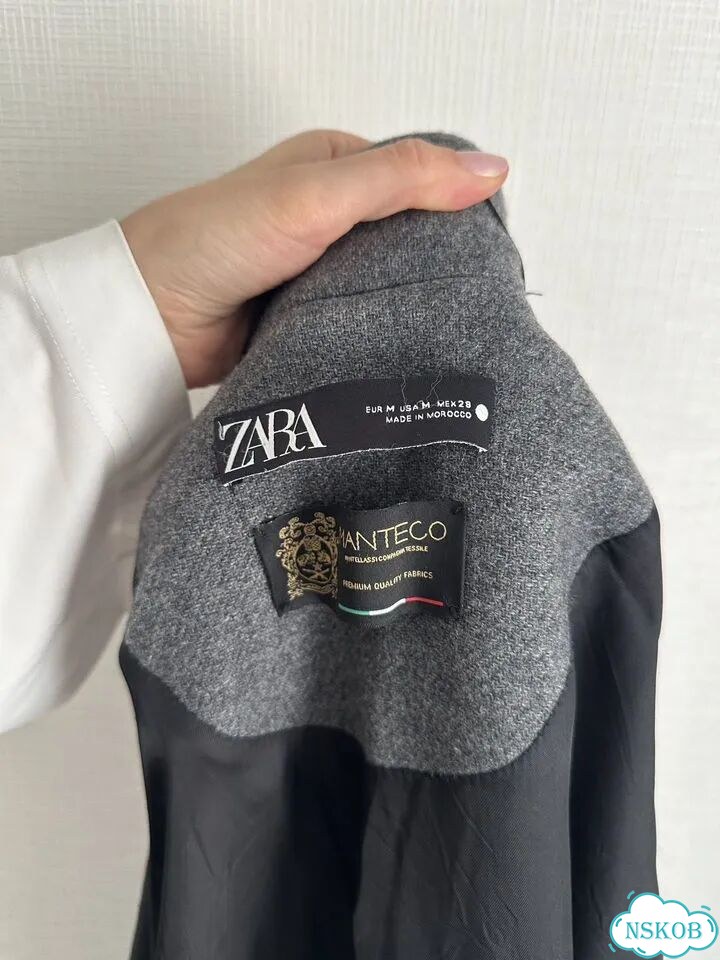 Серое шерстяное пальто Zara Manteco фото 2